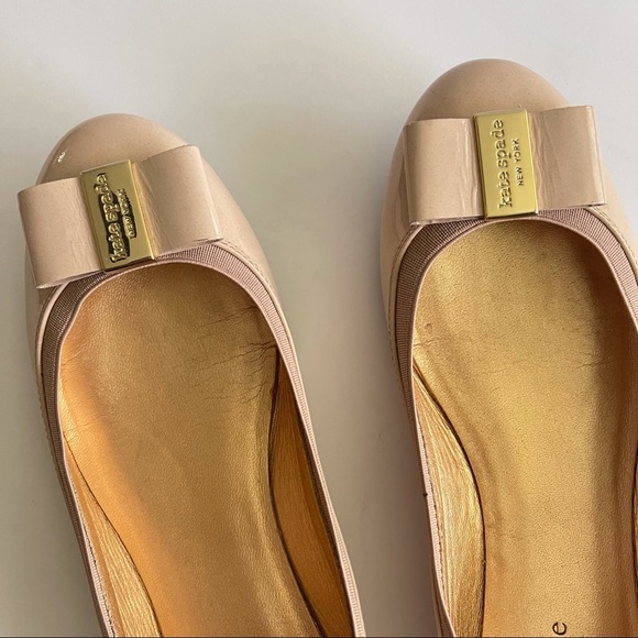 Kate Spade Patent Leather Nude Bow Ballet Flats 7 - Picture 4 of 12